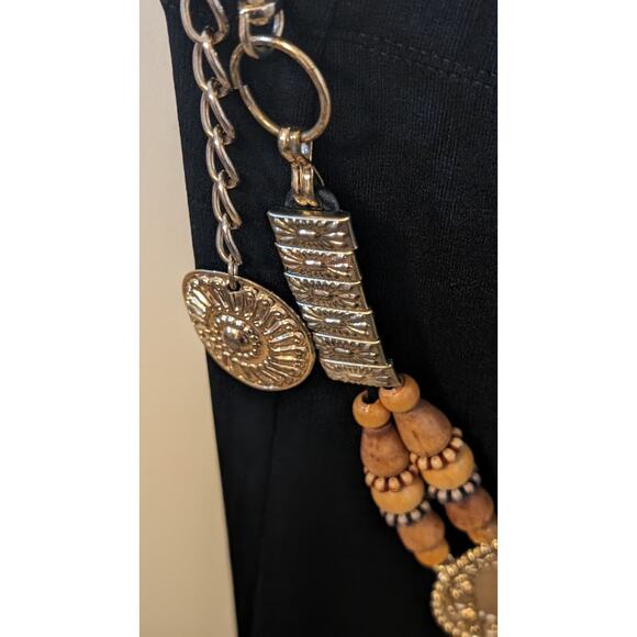 Vintage Wood Bead Metal Disk Chain Belt 27-42" - Picture 3 of 6